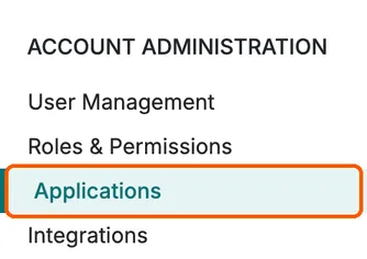 The Account Administration section of Street’s settings menu, with Applications picked
